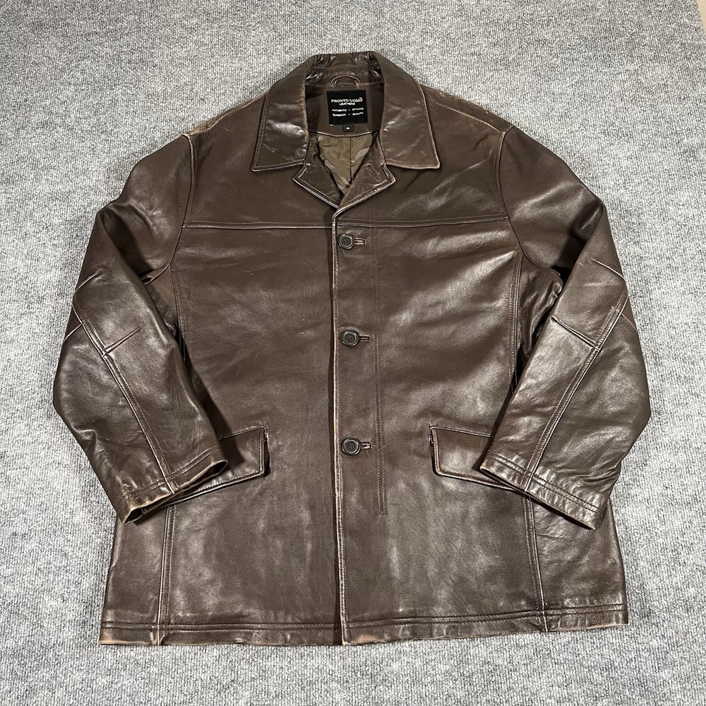Pronto Uomo Jacket Mens XL Brown Lambskin Leather Car Coat Buttery Soft 3 Button